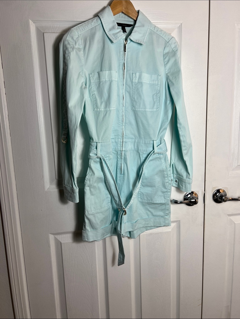 White House Black Market Mint Utility Zip Romper Jacket
